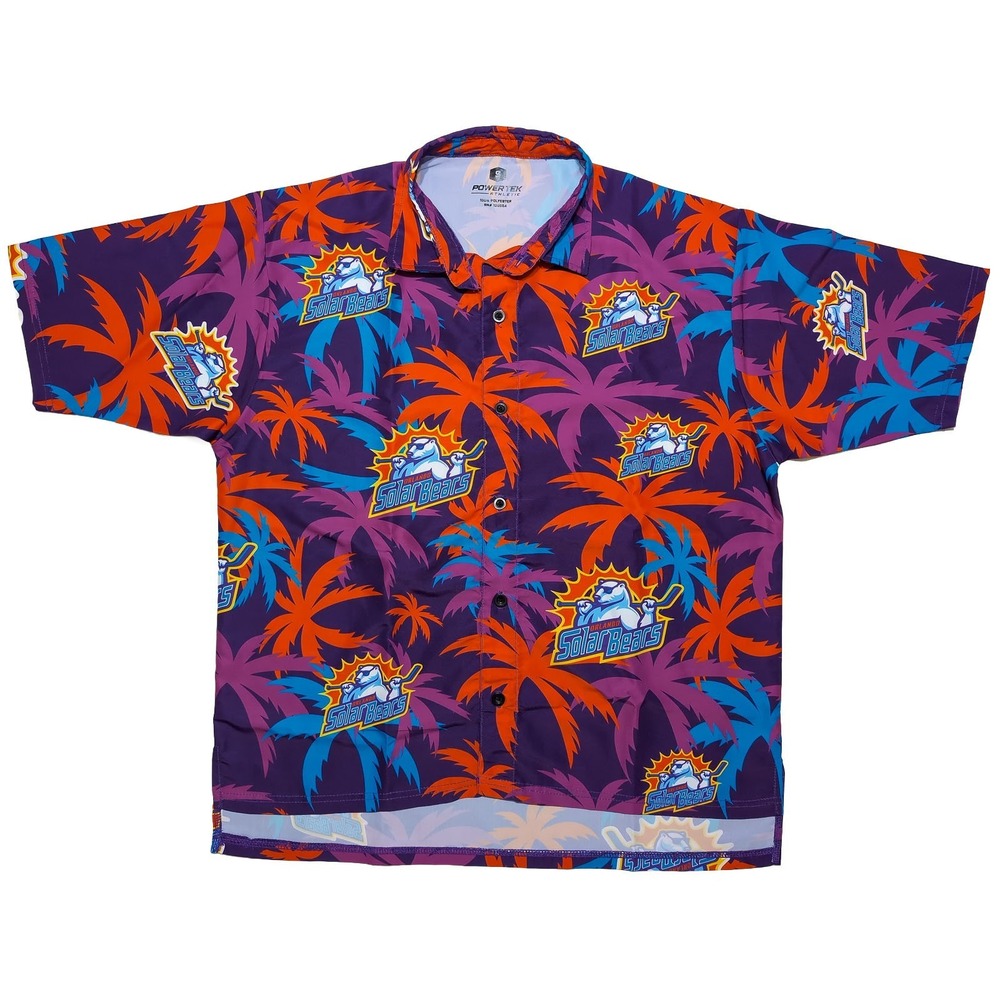 POWERTEK Athletic Orlando Solar Bears Short Sleeve Button Shirt Hawaiian Small S